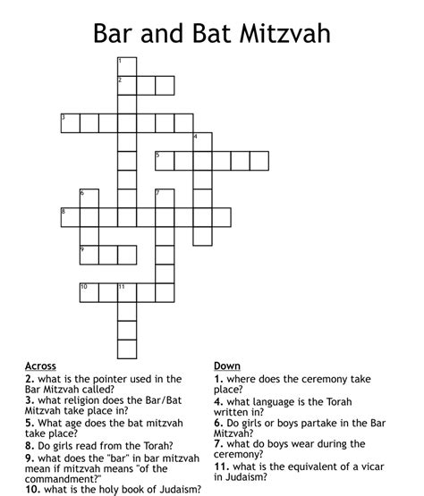 This particular clue, with just 5 letters, was most recently seen in the NY Times Mini on May 3, 2021. . Mitzvah crossword clue